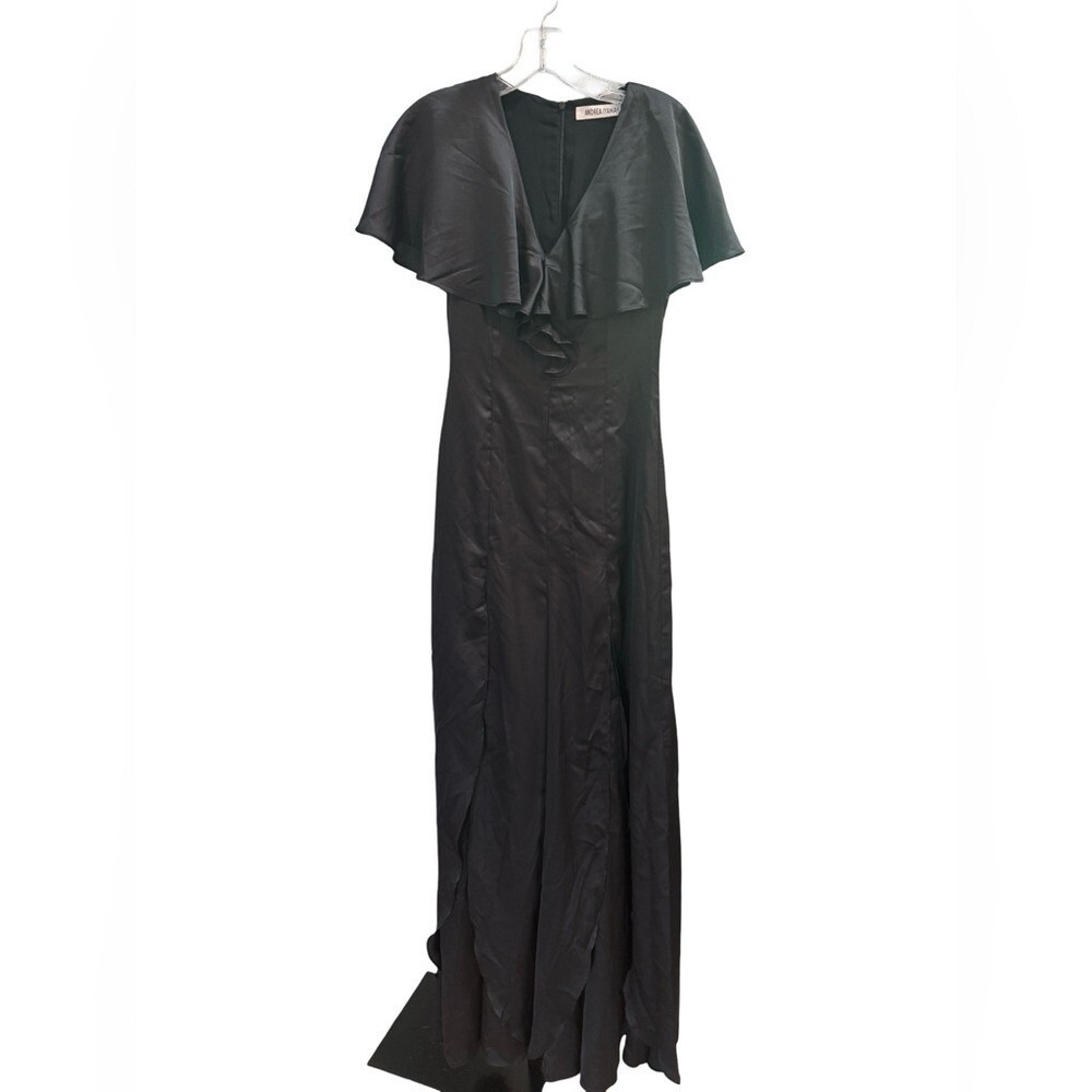 Andrea Iyamah Jumpsuit Black Wide Leg Ruffle Trim Size Small - Picture 5 of 11